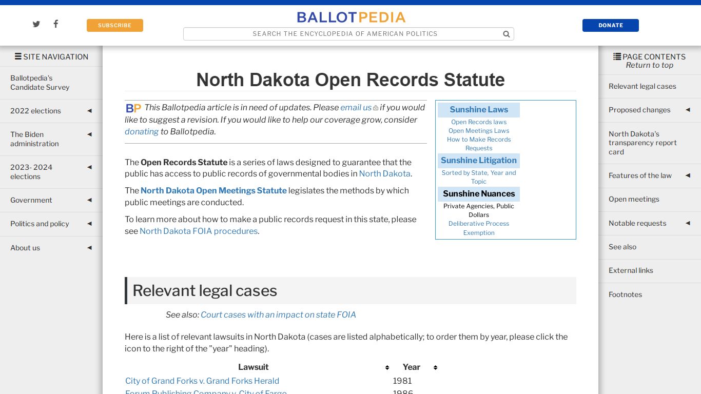 North Dakota Open Records Statute - Ballotpedia